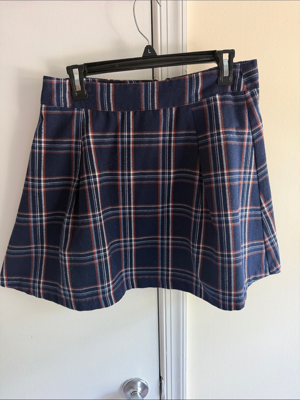 Copper Key Navy Plaid Mini Skirt with Pink Stripes